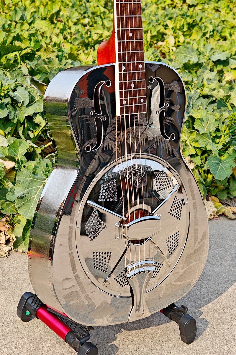 Aiersi O Style Glossy Tree Pattern Brass Resonator Guitar with Hard Case