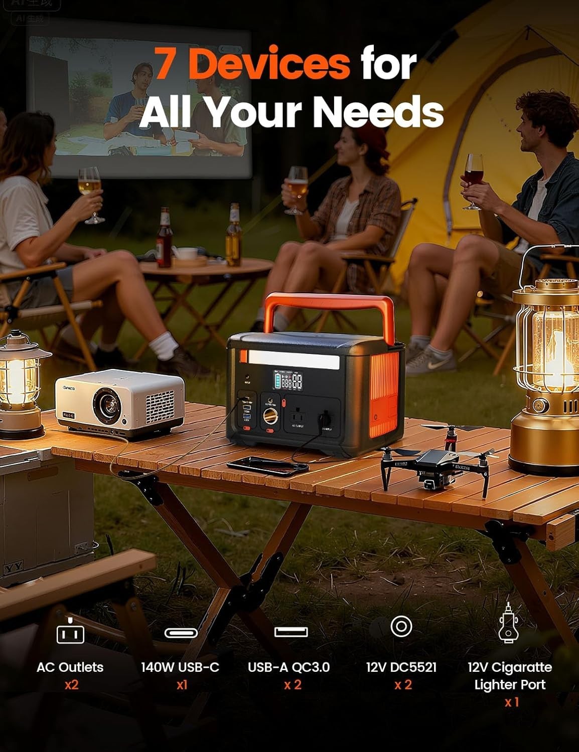 600W Portable Power Station 299Wh, 1200W Surge,Generator with 2 AC Outlets & 140