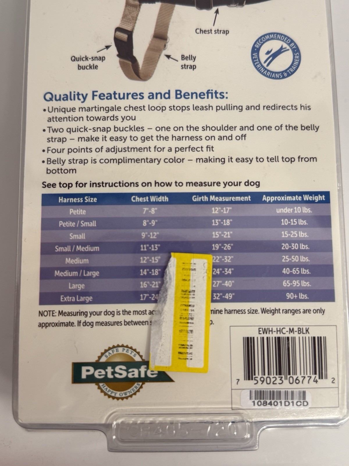 PetSafe Easy Walk No-Pull Adjustable Dog Harness Medium Black/Silver