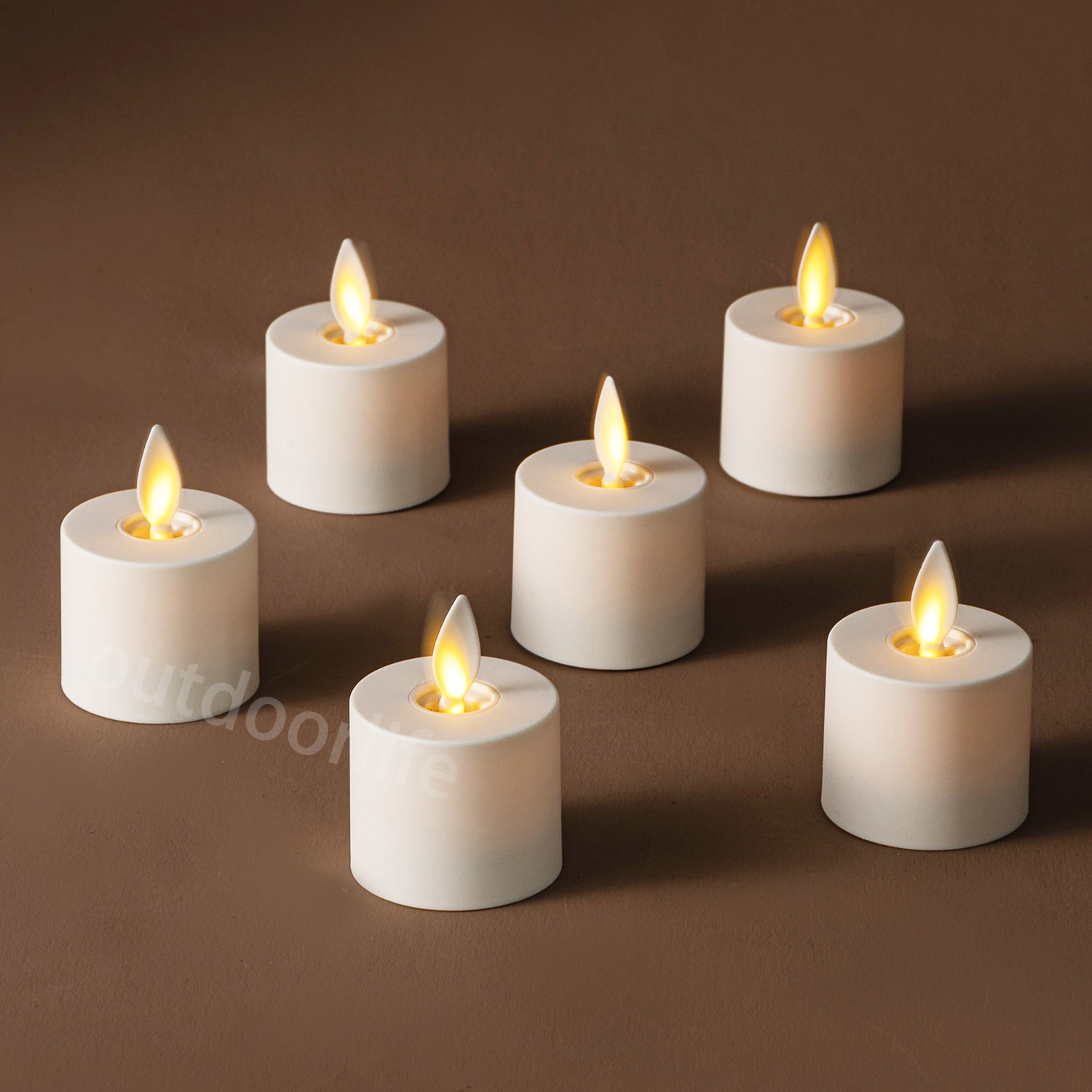 Set of 6 Luminara Flameless Moving Flame Tea Lights w/Remote & Timer 1.4" X 2"