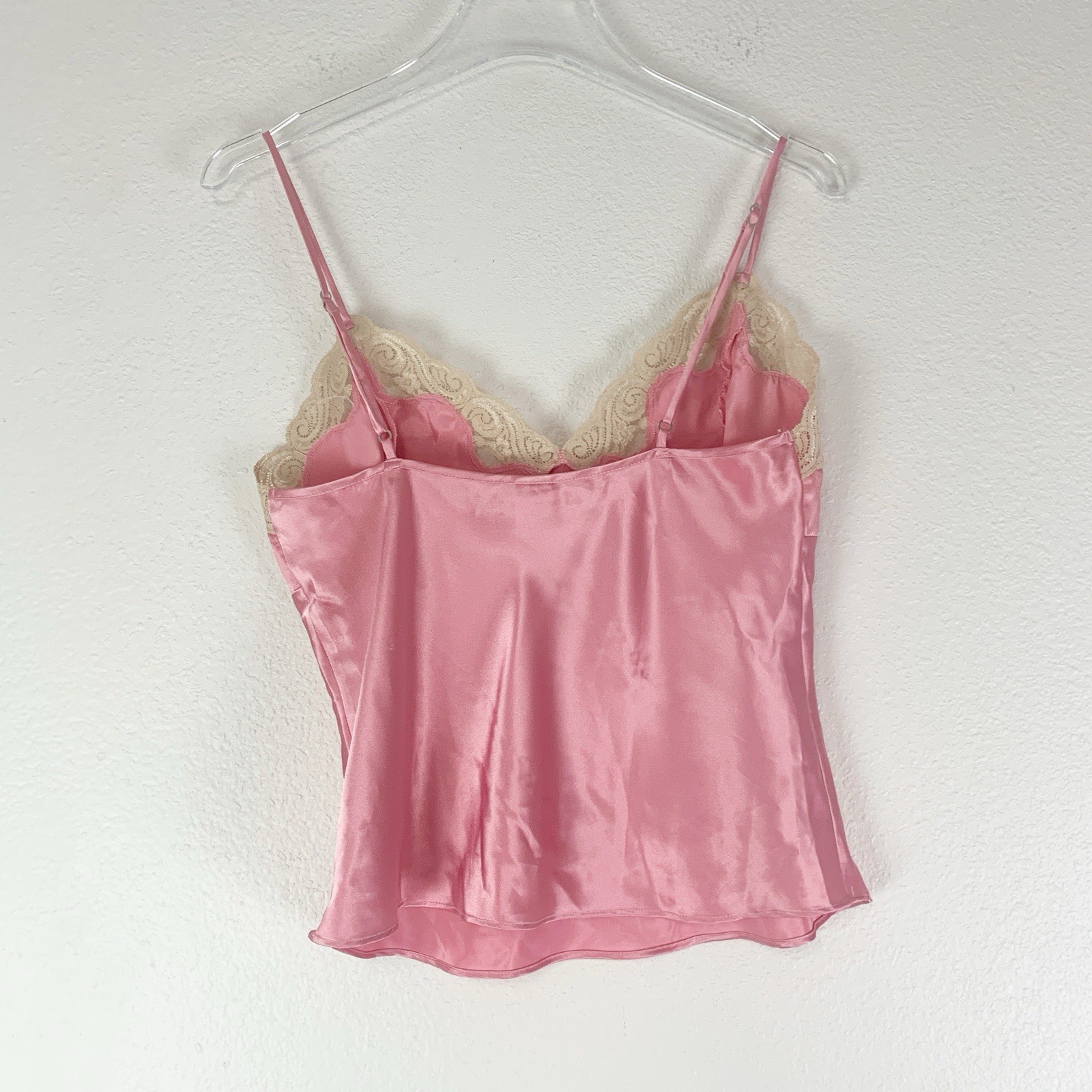Small Babydoll Camisole Top Satin Lace Trim Pink Tan Coquette Dainty Y2K Fairy