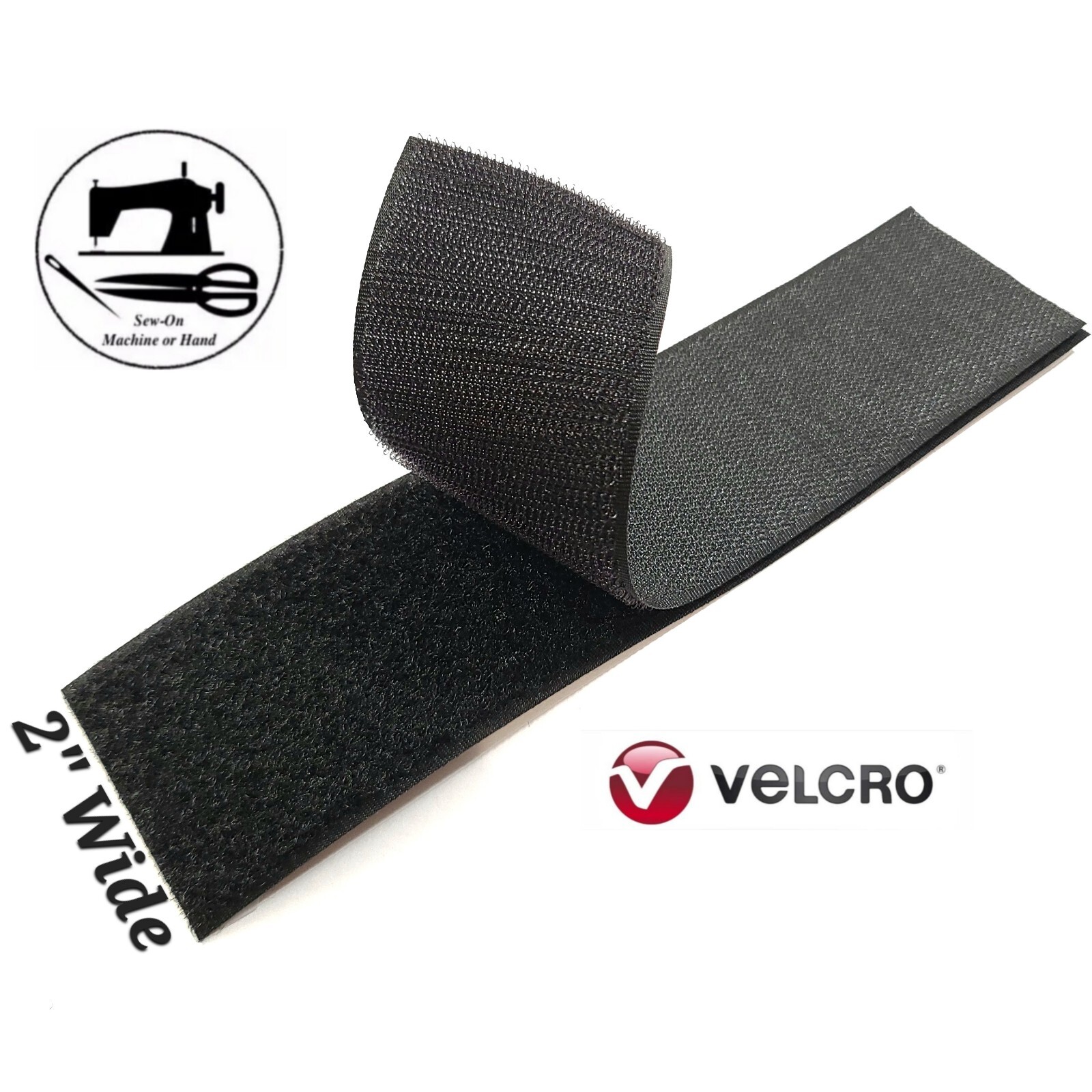 2” Wide x 8” (Inch) VELCRO® Brand Sew-On Strip (Hook & Loop) - Black