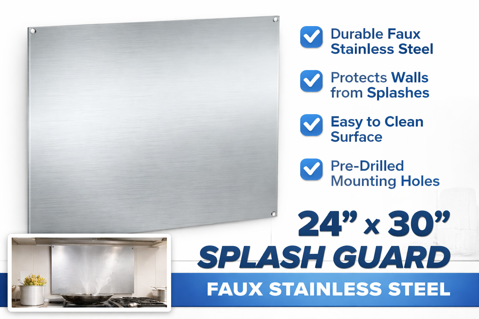24x30 Splash Guard Faux Stainless Steel Wall Protector Kitchen Backsplash Panel