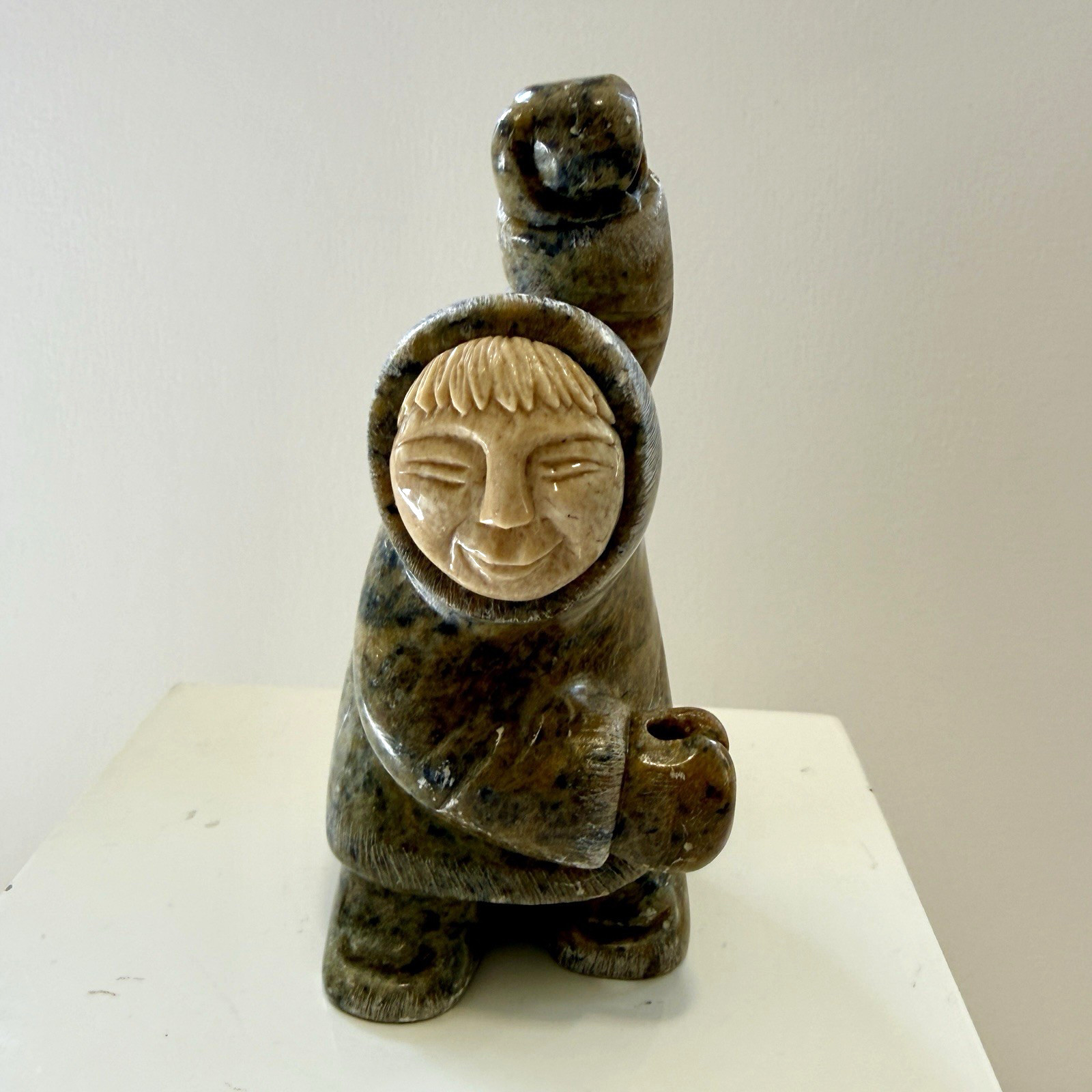 Eddie Lee Inuit Eskimo Spear Fisherman Signed 4.5" AlaskaHand Carved Soapstone