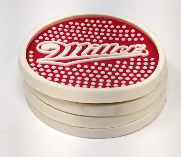 Miller Beer Coaster Set Of 4 Rubber Durable Flexible Washable Stocking Stuffer