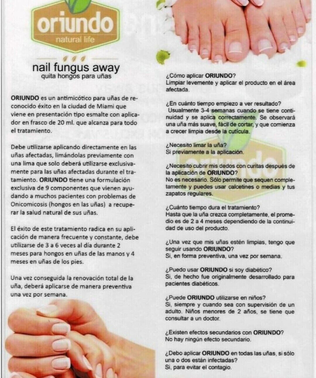 ORIUNDO Natural Life / Nail Fungus Away (Quita Hongos para Uñas) 0.5 Oz New USA