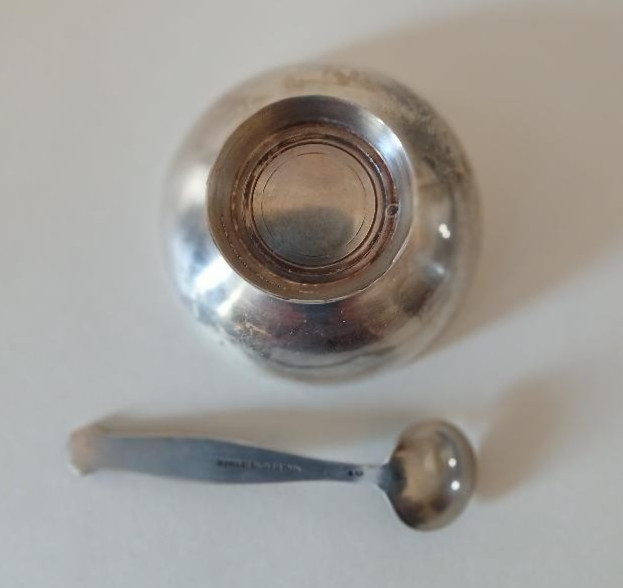 Meka Denmark PURPLE Enamel Sterling Silver Salt Cellar and matching Spoon