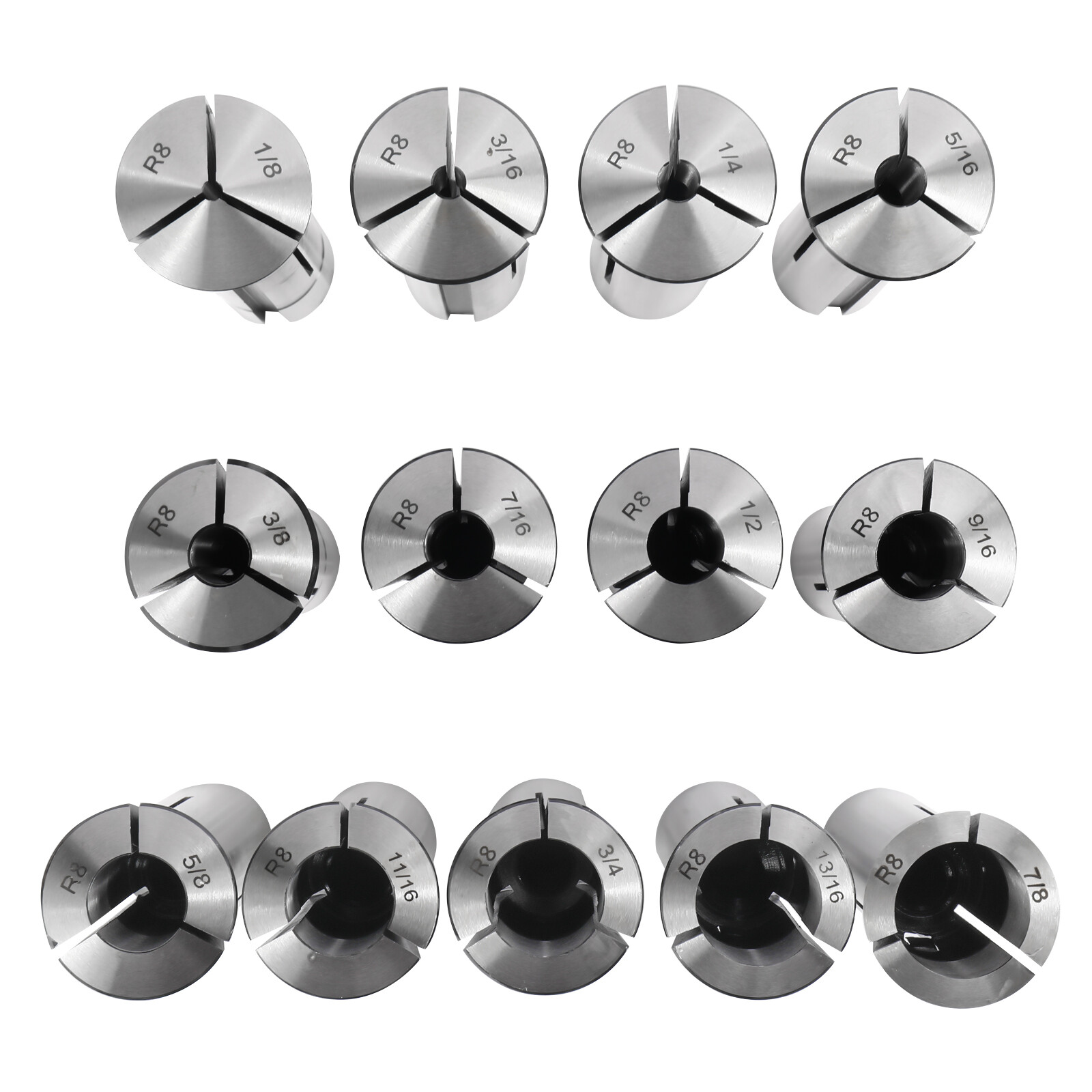 13Pcs Precision R8 Collet Set Mill Collets Set Taper Spindle for 1/8''-7/8''