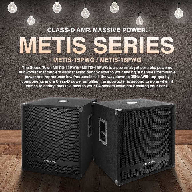 Sound Town 18" Powered Subwoofer with High-Pass Filter 2400W Peak (METIS-18PWG)