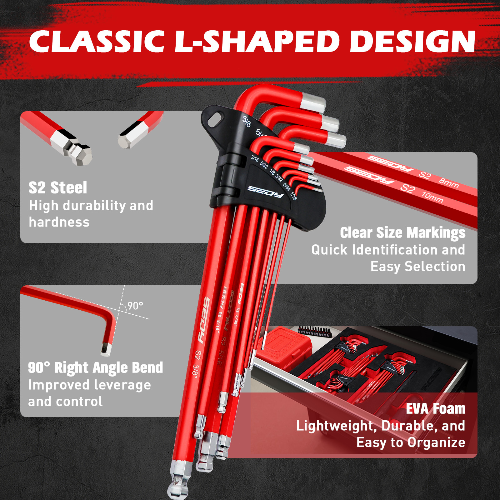 30PC L-Hex Torx Key Set Ball End Allen Wrench Grip Handle Extension Bar S2 Steel