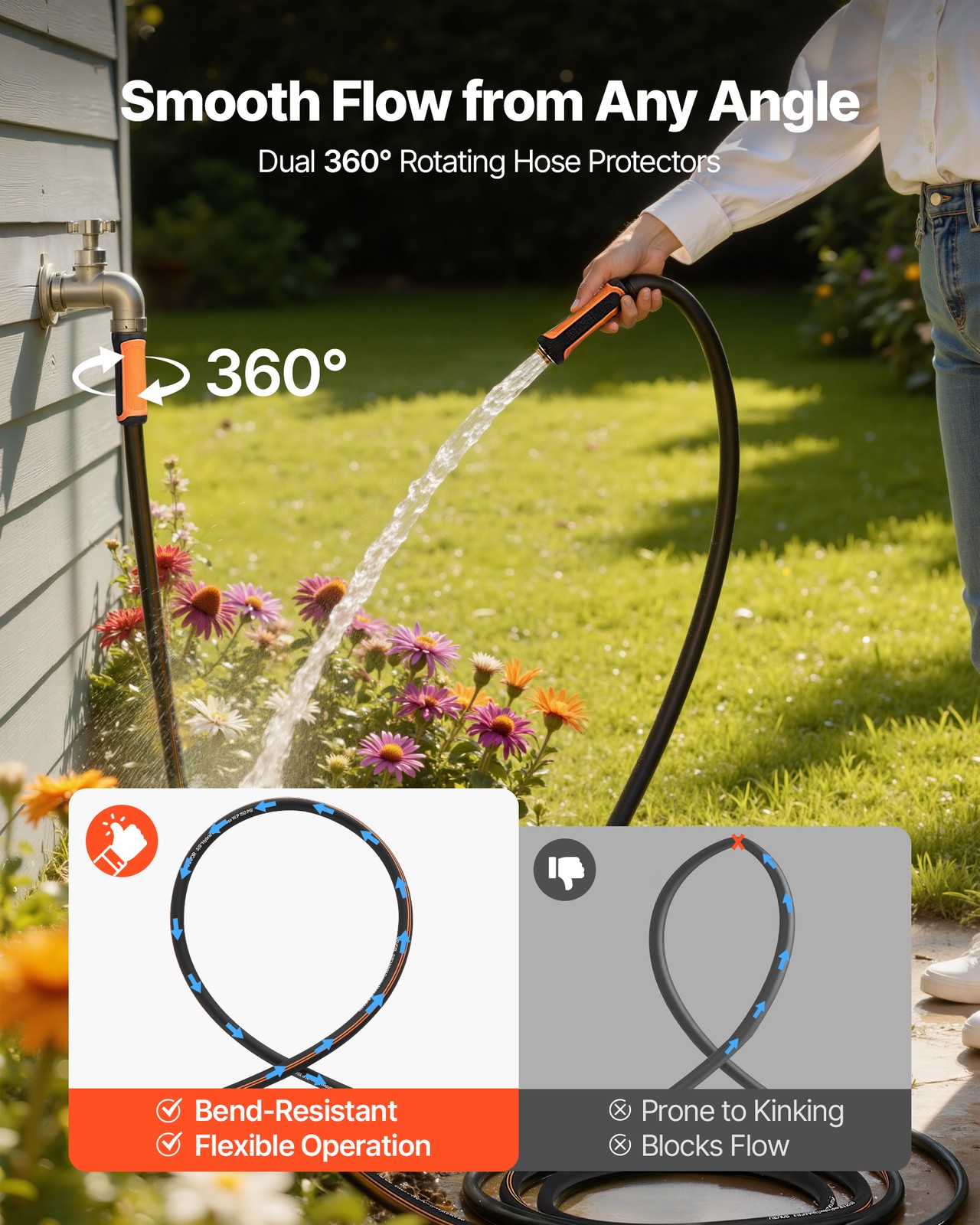 VEVOR Garden Hose 50ft 5/8" Rubber Water Hose 3/4" Fitting Heavy Duty & Non-kink