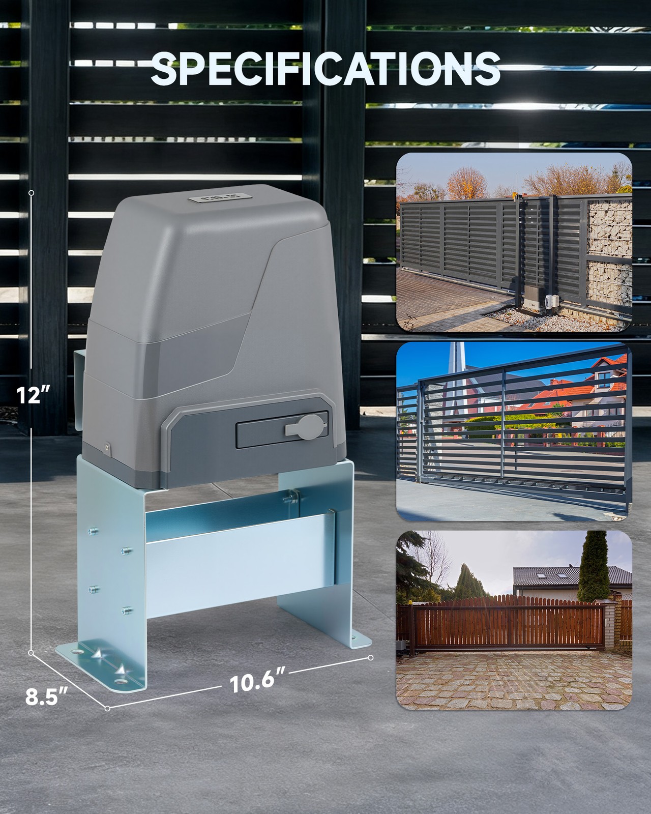 CO-Z 3300lb Solar Sliding Gate Opener with 2 Remotes for 40ft Driveway Gates