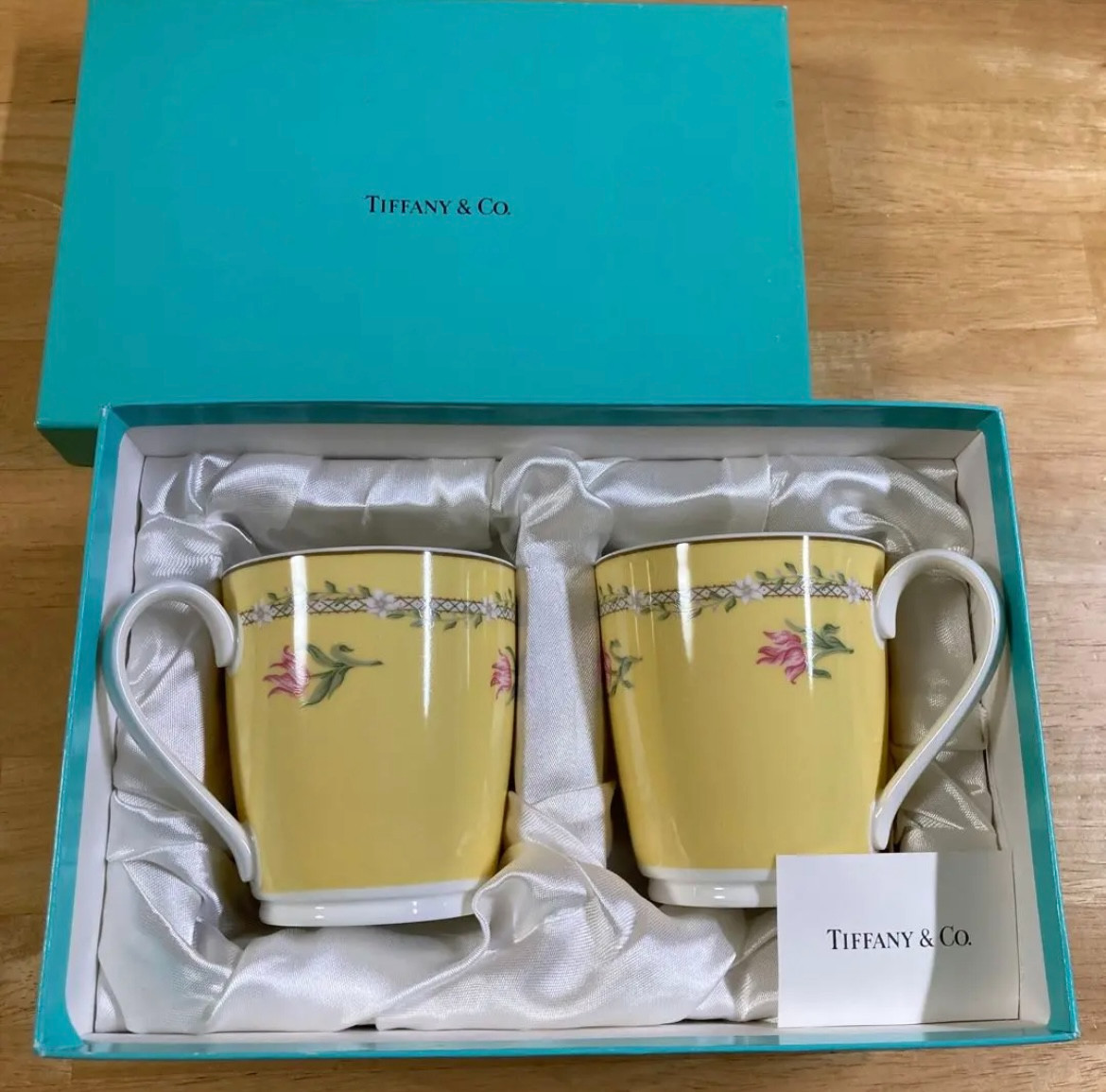 Tiffany & Co Pink Tulips Mug Cup 2pcs Set with Gift Box yellow