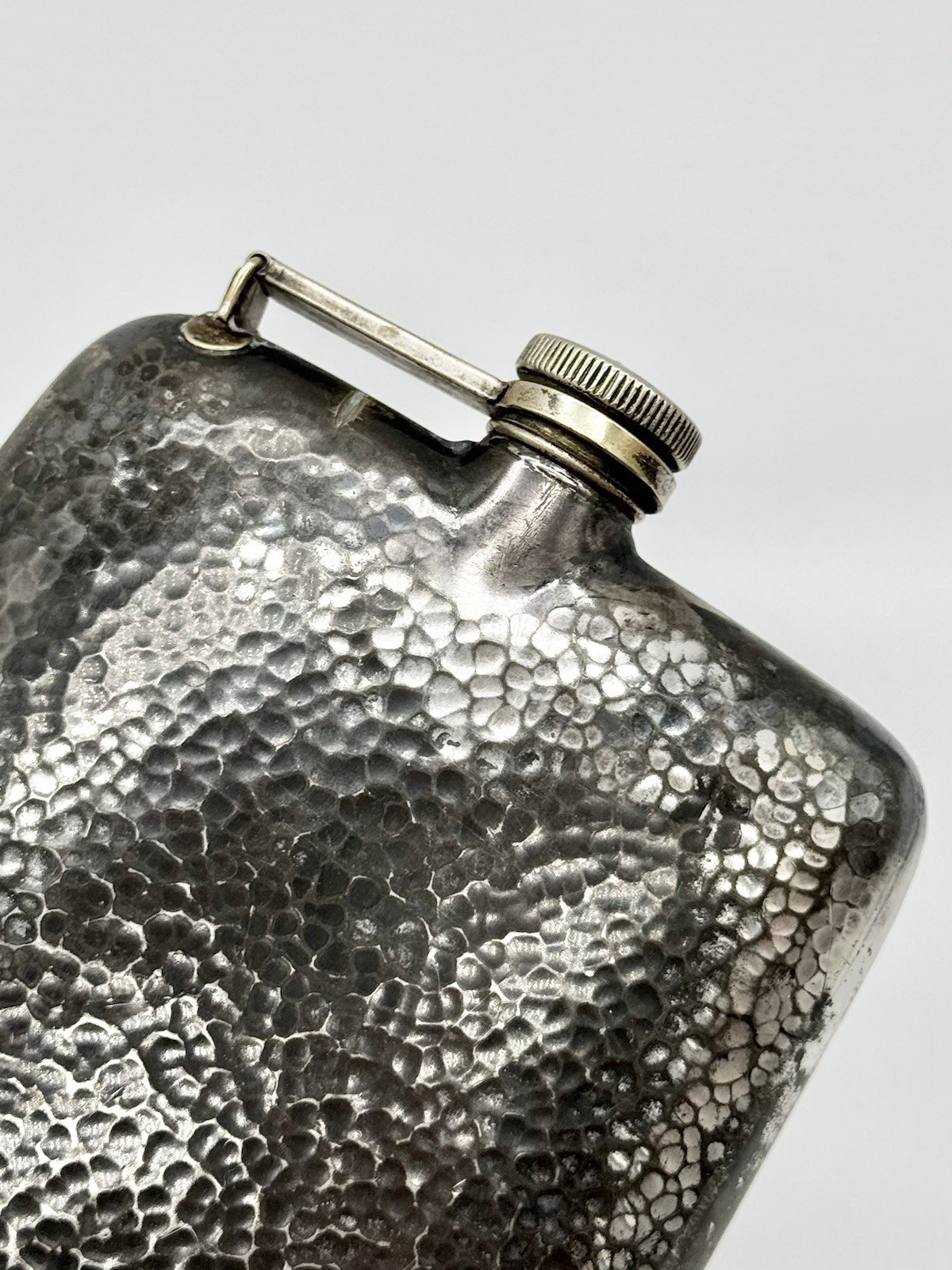 Antique E & J Bass Silver Plated Hammered Hip Flask Art Deco