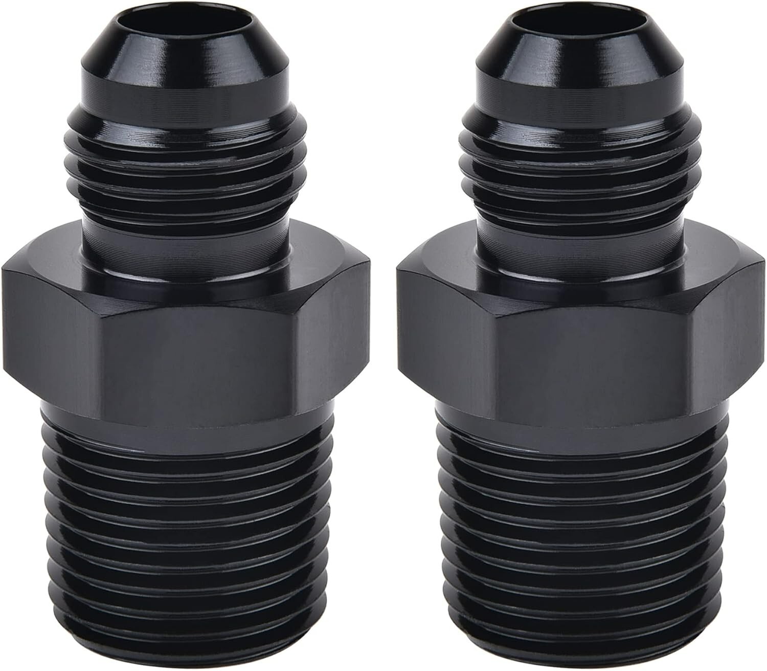3/8" NPT to 6AN Fitting Male Straight Fittings Adapter Aluminum Black 2Pcs