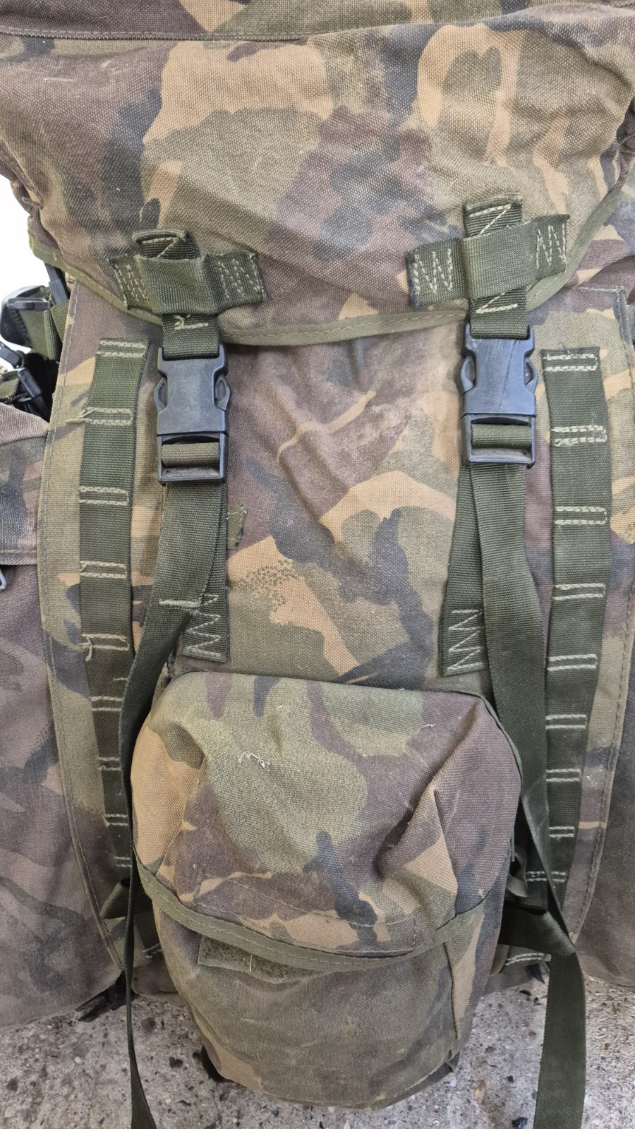 GENUINE BRITISH ARMY BERGEN RUCKSACK DPM LONG BACK 120L SIDE POUCHES +YOKE 1995