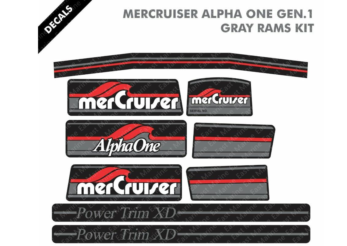 FITS MERCRUISER COMPLETE RED ALPHA ONE GEN 1 GRAY RAMS STICKER SET 37-13682A90