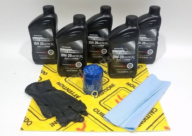 Genuine Honda / Acura 0W-20 Full Synthetic Oil Change Kit (5 Qts Oil Filter & Wa