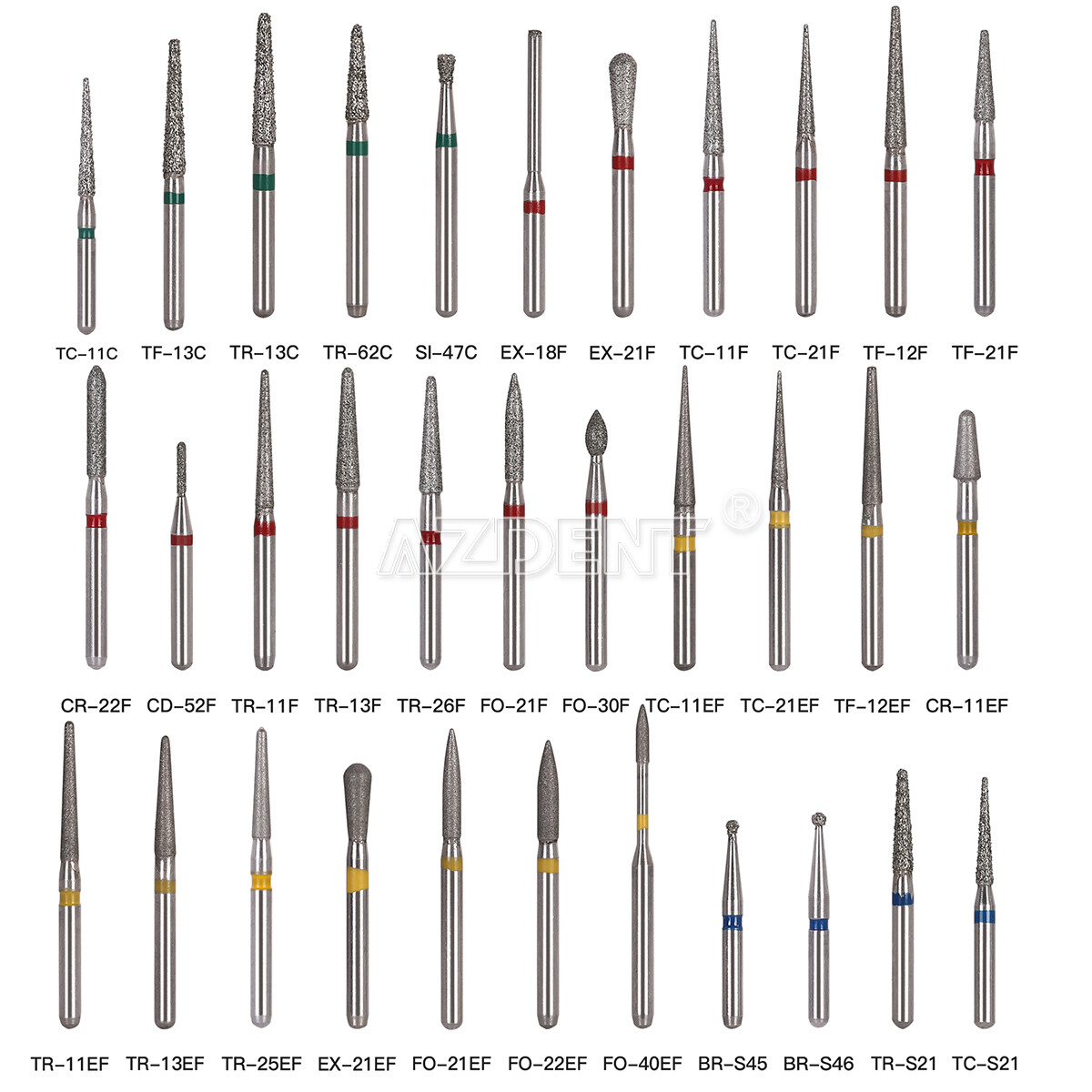 AZDENT Dental FG Diamond Burs for High Speed Handpiece Friction Grip 5pcs/pack