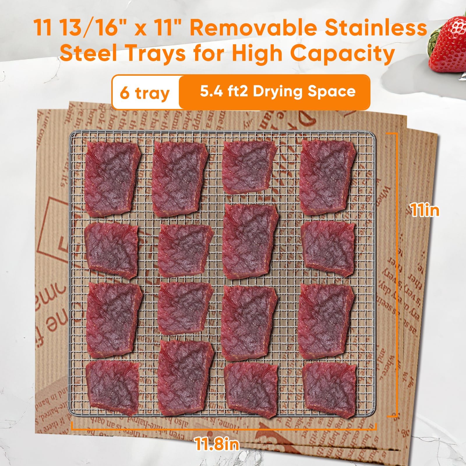6-Tray Stainless Steel Food Dehydrator, 500W Commercial Meat Jerky Maker with...
