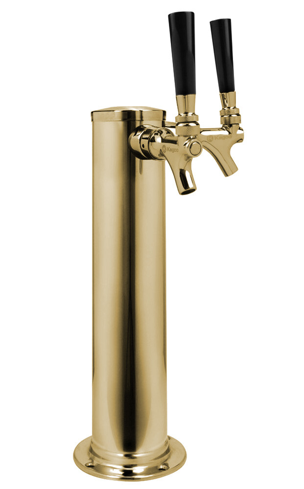 Kegco DT145-2B-ASC 14" 2-Tap Polished Brass Beer Tower - 100% Stainless Contact