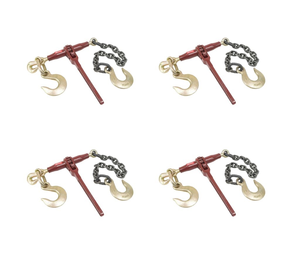 (4 Pack) Ratchet Pro Binder w/ 3/8" Grab & 1/2" Sling Hook, & 2' G80 Chain & ...
