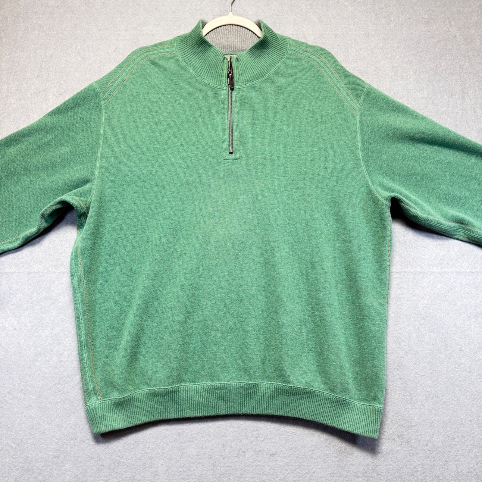 Tommy Bahama Mens Quarter Zip Pullover Sweater Heather Green Mock Neck XL