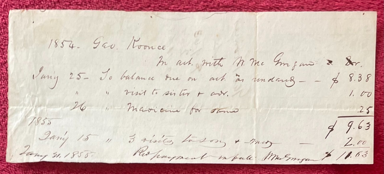 1832-1861 DOCTORS BILLS FOR DIFFERENT AILMENTS, TOOTH EXTRACTIONS & VACCINATIONS