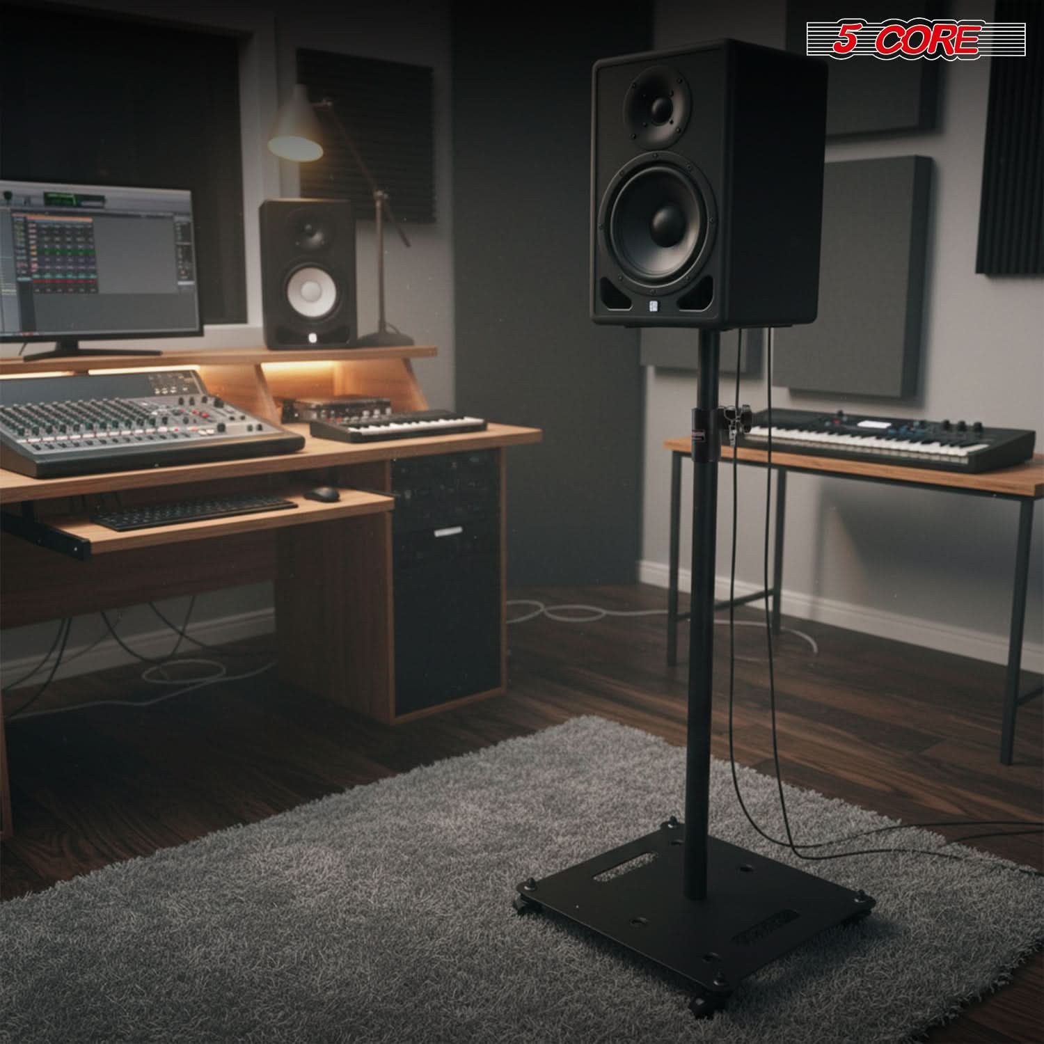 5Core Speaker Stand 2Pcs Heavy Duty Adjustable 61" DJ PA Stands 35mm w Wheels