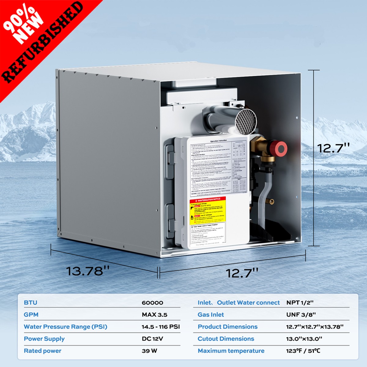 60,000 BTU RV Tankless Water Heater 3.5 GPM NO Door With Controller 【90% NEW】