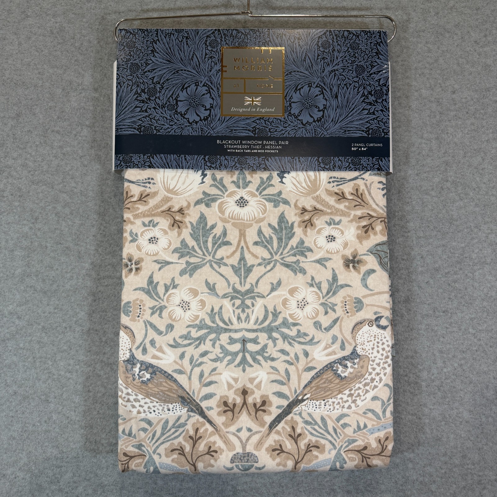 William Morris Strawberry Thief Hessian Blackout Curtain Panel Pair 50"x84” NEW