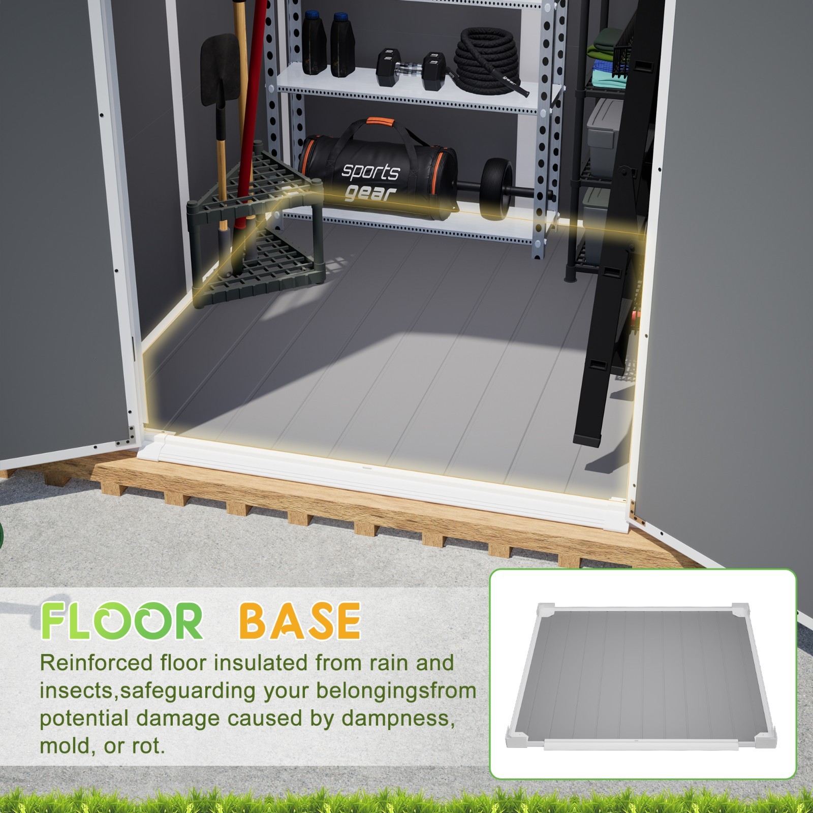 6x6FT Outdoor Resin Storage Shed w/Lockable Doors Plastic Shed w/Floor &Window