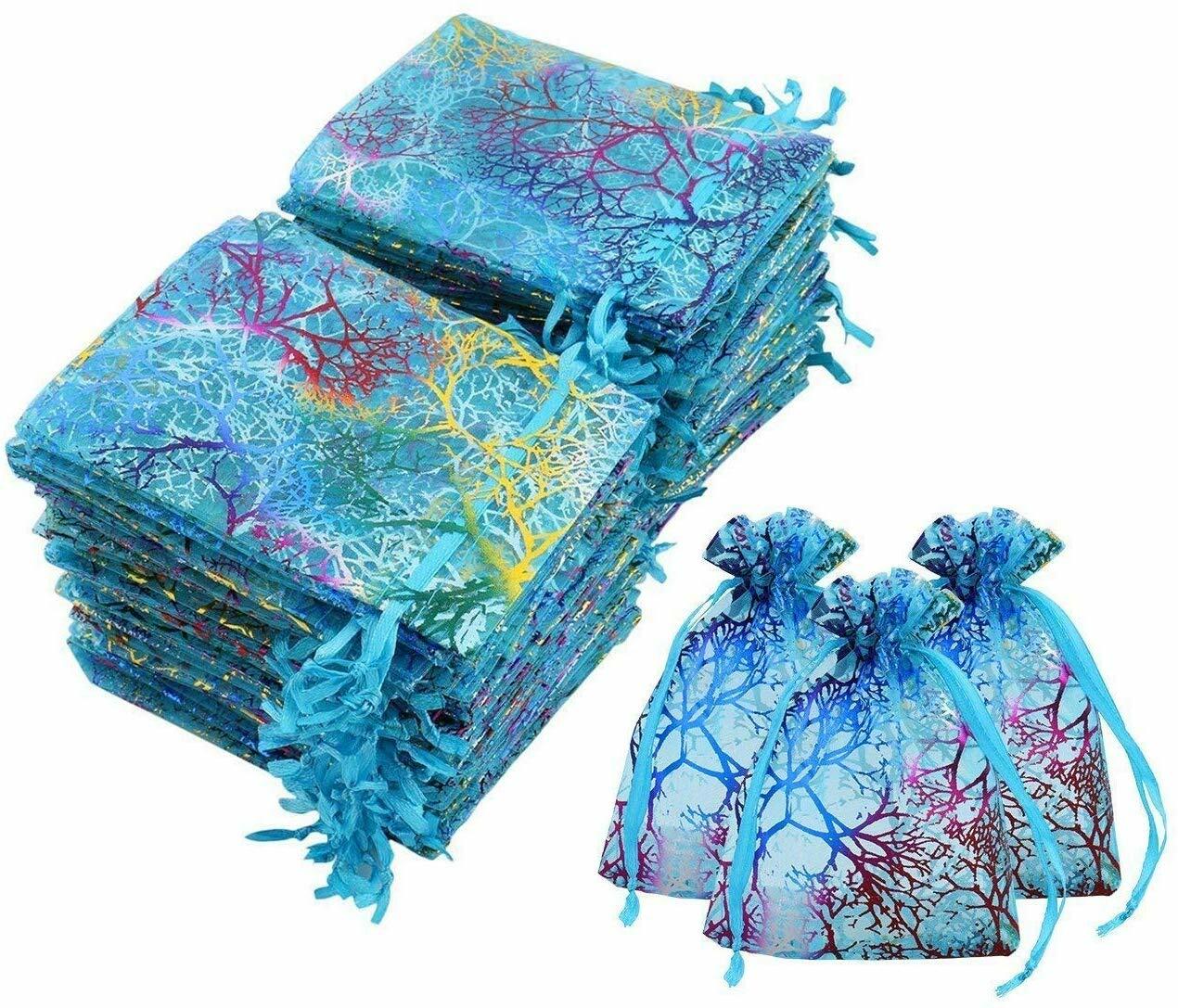 Sheer Coralline Organza Gift Bag Jewelry Pouches Party Wedding Favor 3"X4" Blue