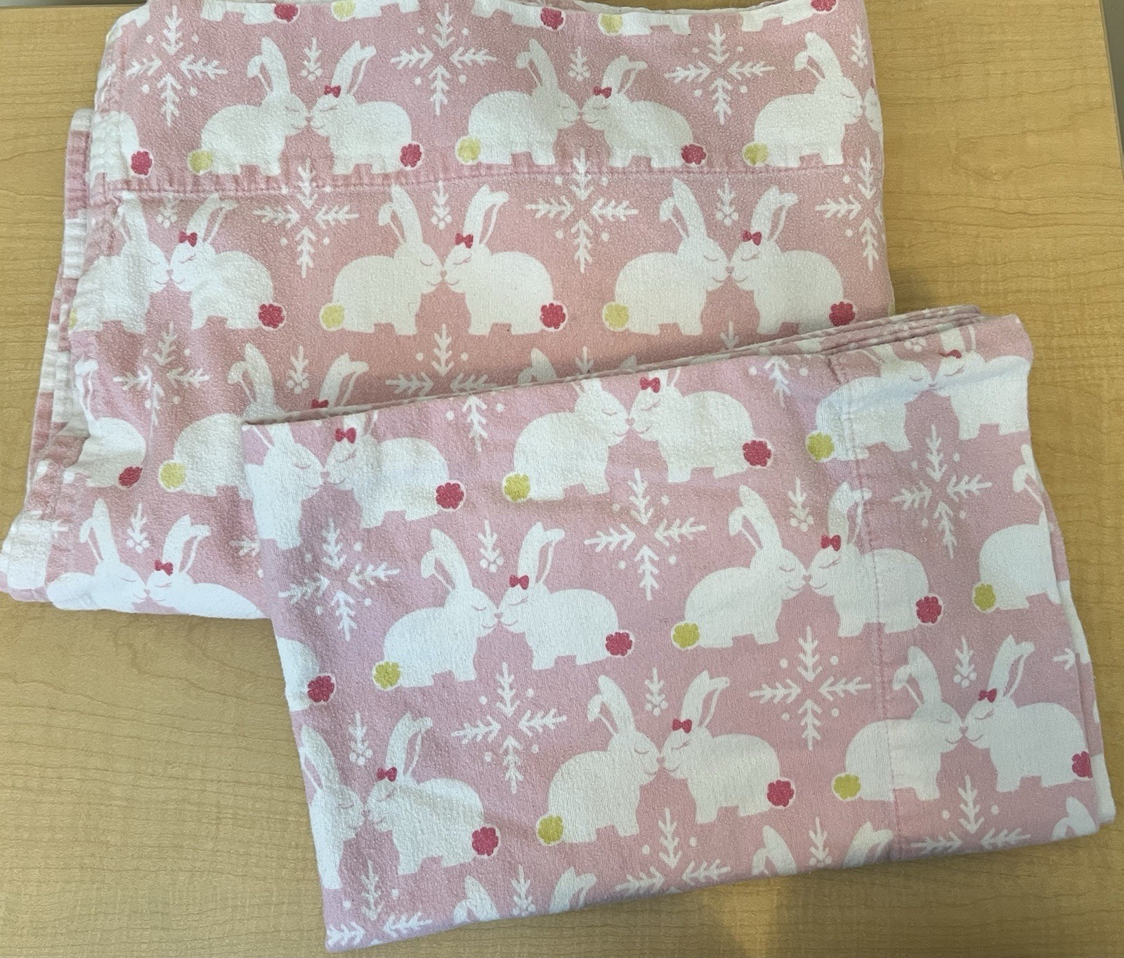 Circo Size TWIN Pink Flannel Bunny Rabbit Flat Sheet & Pillowcase