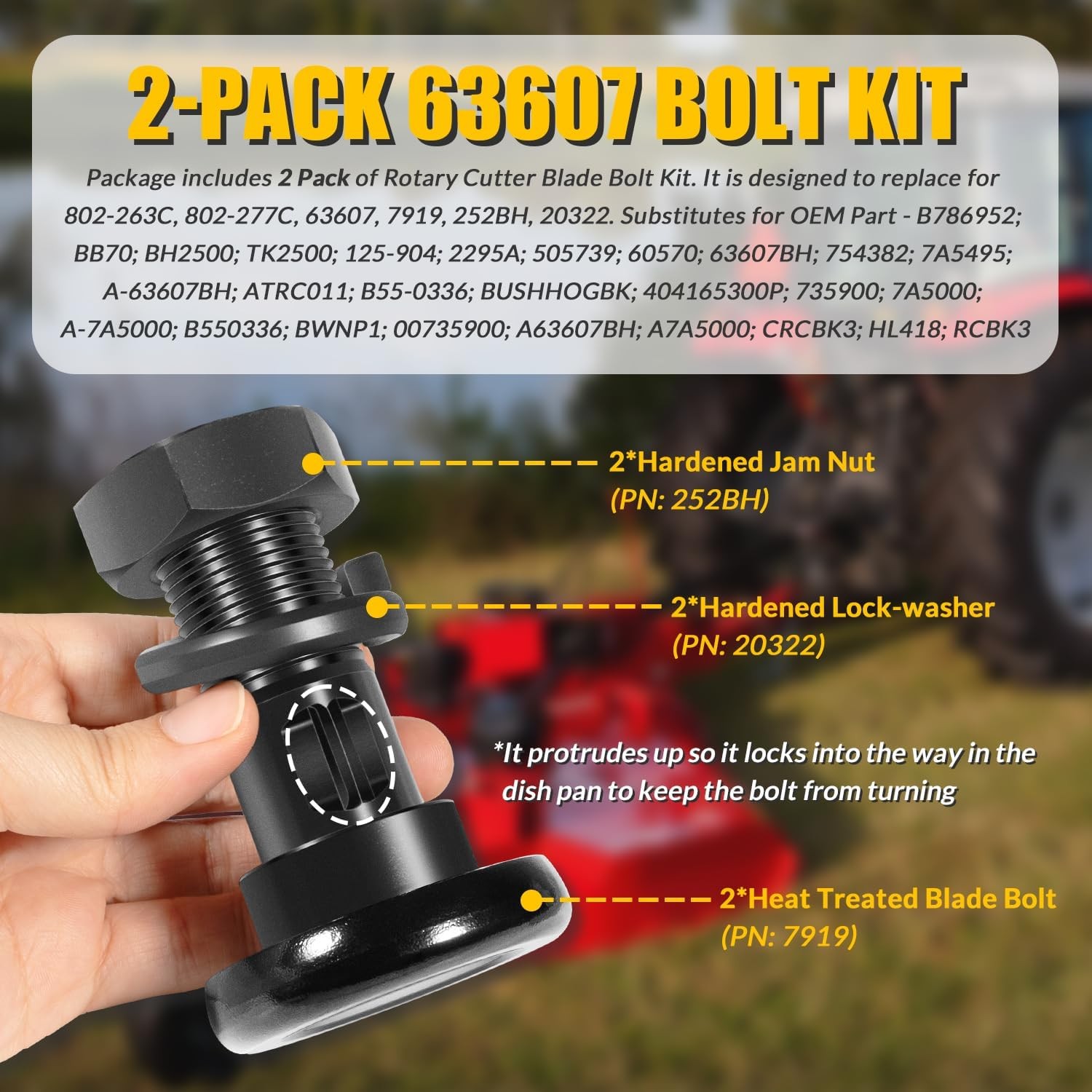 2PCS Rotary Cutter Blade Bolt Kit 63607, Includes 2 Bolts, 2 Nuts, and 2 Washers