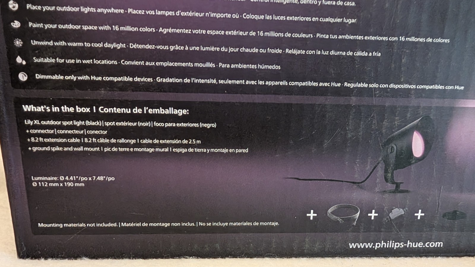 Philips Hue Lily XL Outdoor Smart Spot Light Color Changing LED Light 1746230V7