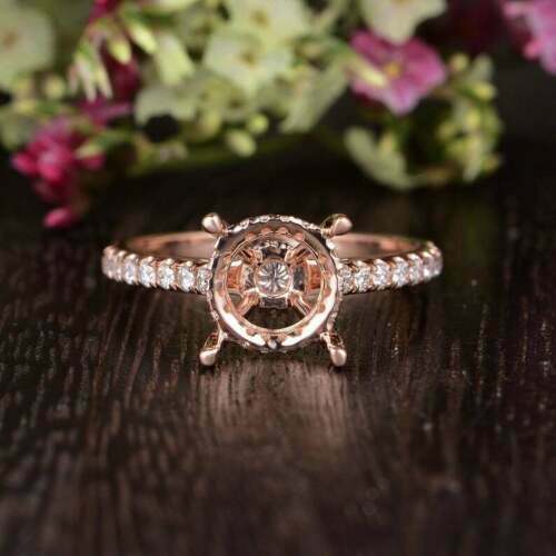 8mm Round Cut Simulated Diamond Semi Mount Engagement Ring Rose Gold Plated