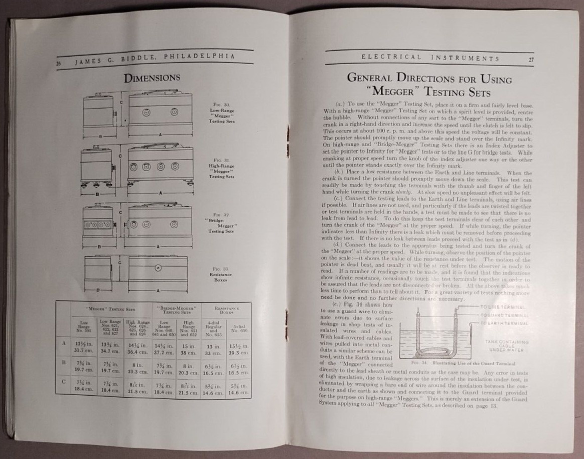 1925 Megger & Bridge Megger Insulation Testing Sets Catalog James Biddle B1-54