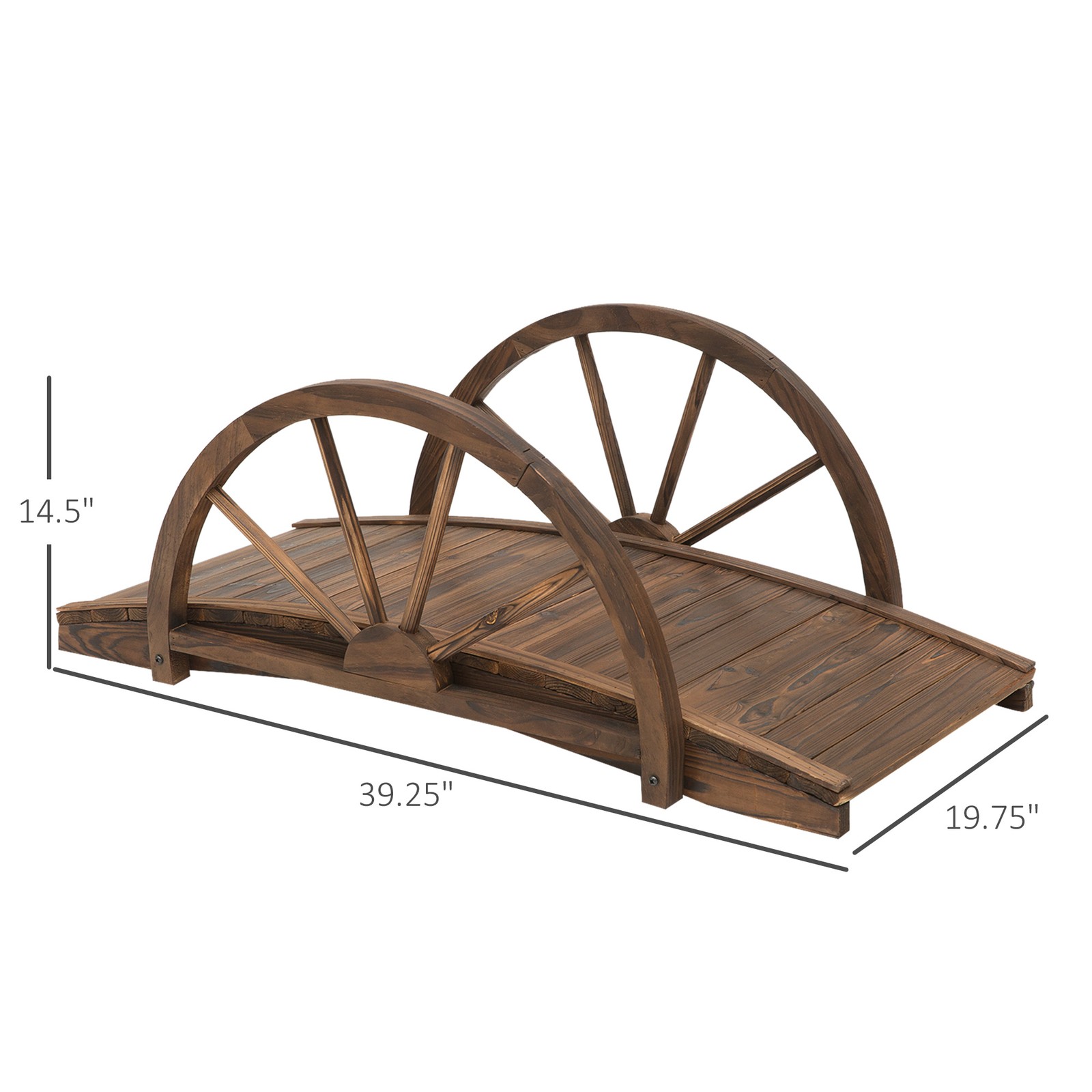 3.3ft Wooden Garden Bridge Arc Footbridge with Half-Wheel Style Railings