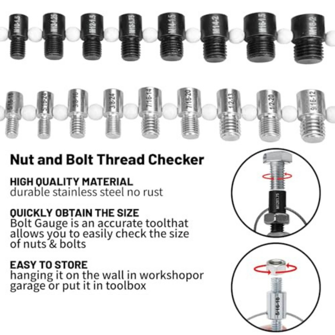 Nut and Bolt Thread Checker Inch & Metric Thread Gauge Nut and Bolt Size Gauge N