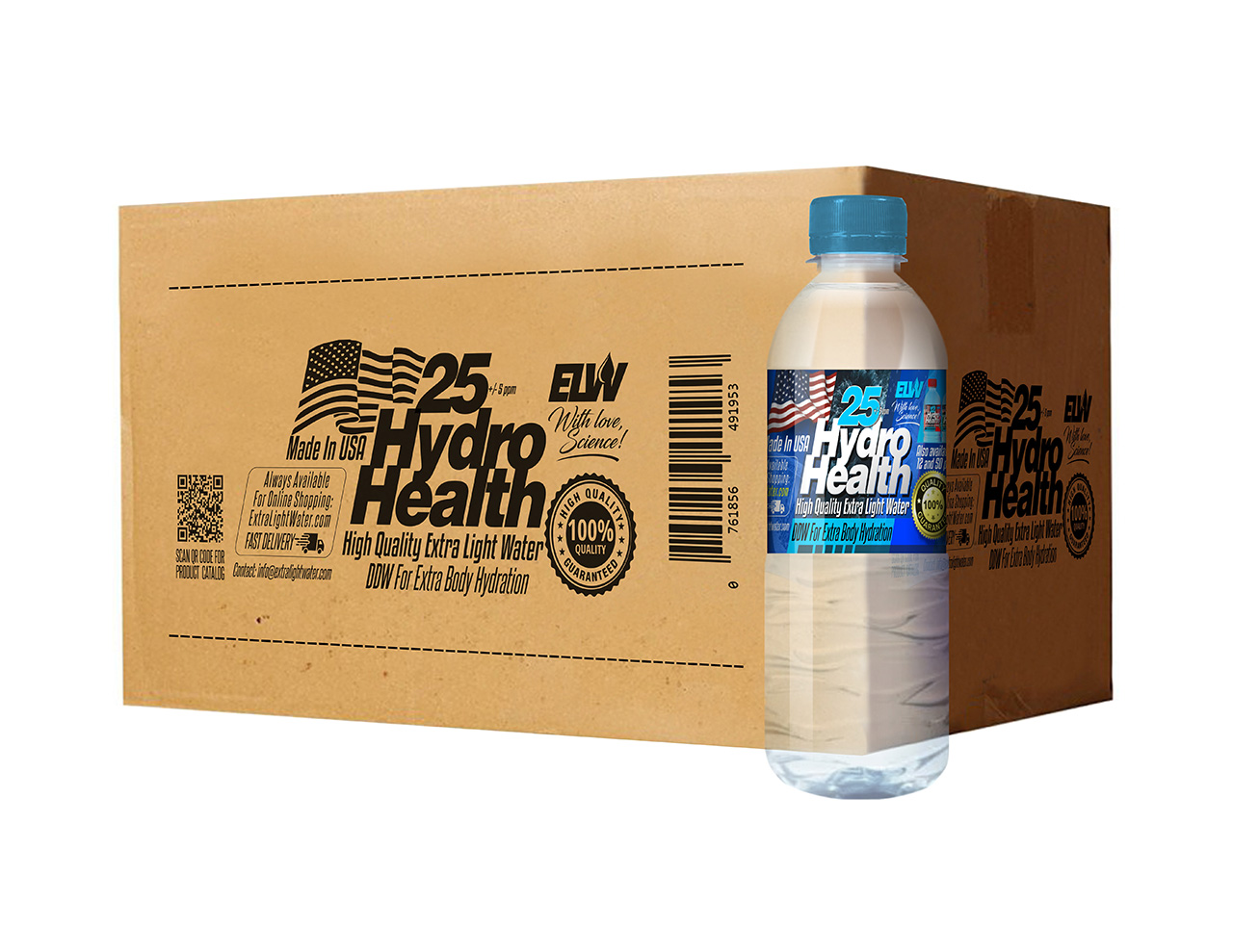 Deuterium Depleted Water 25 ppm Hydro Health 24 pcs x 500ML,free S&H to Cont.US