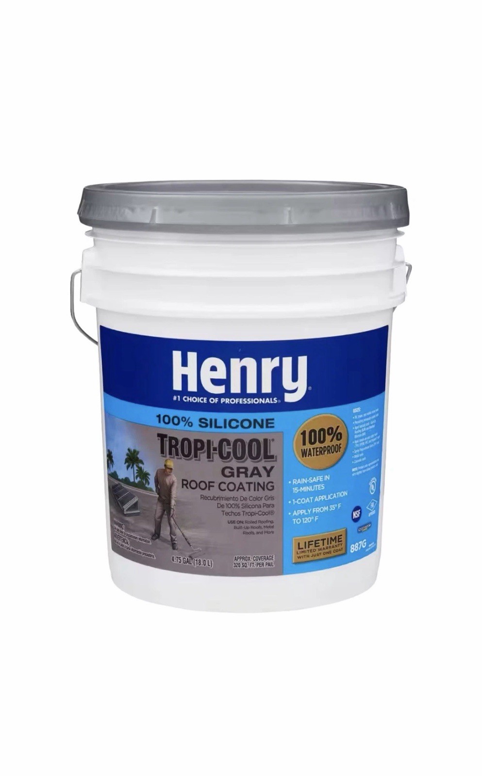 Henry Tropi-Cool 887G Gray Waterproof Silicone RV Roof Coating Sealant 4.75 Gal