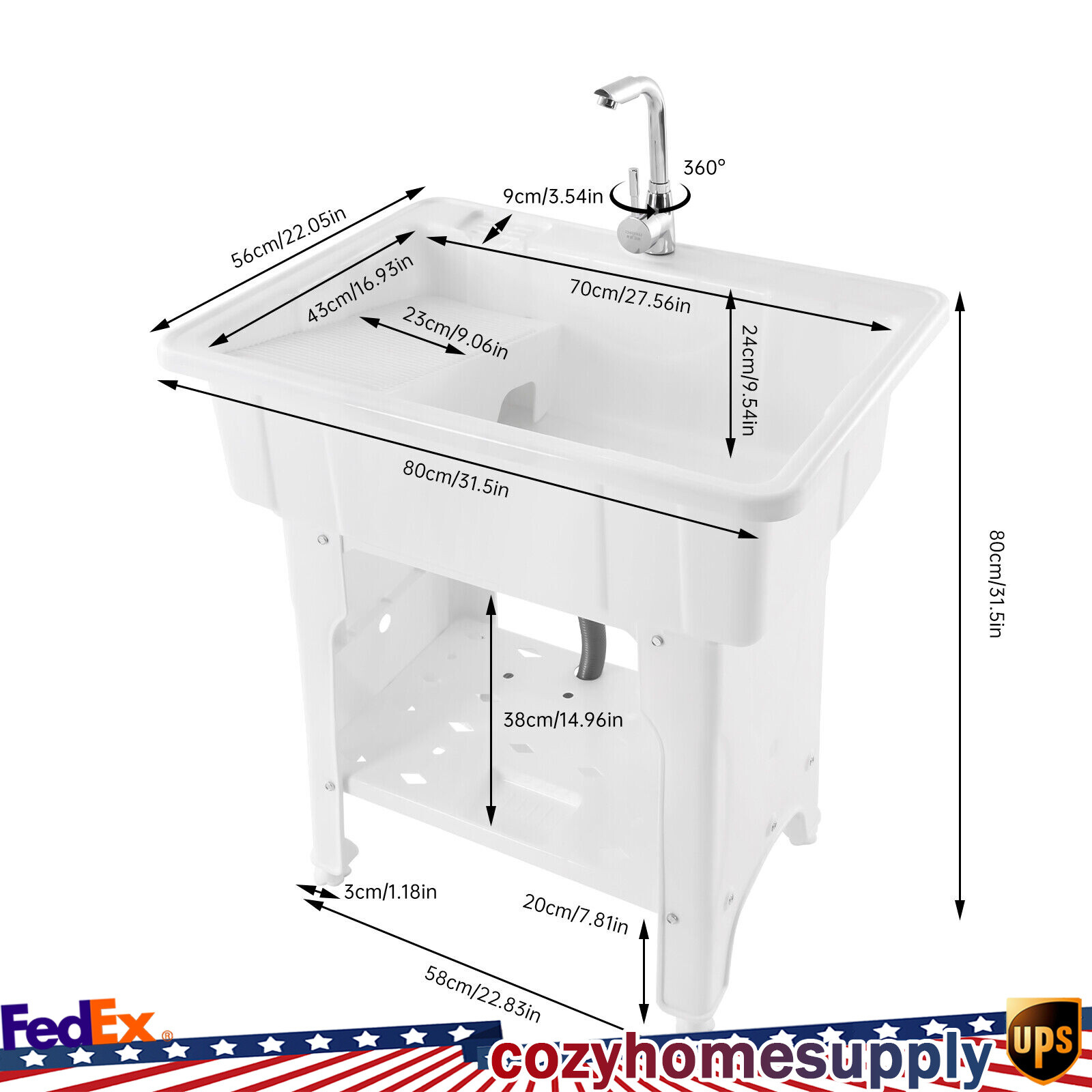 Utility Sink Laundry Tub with Faucet & Basement for Laundry Room Garage or Shop