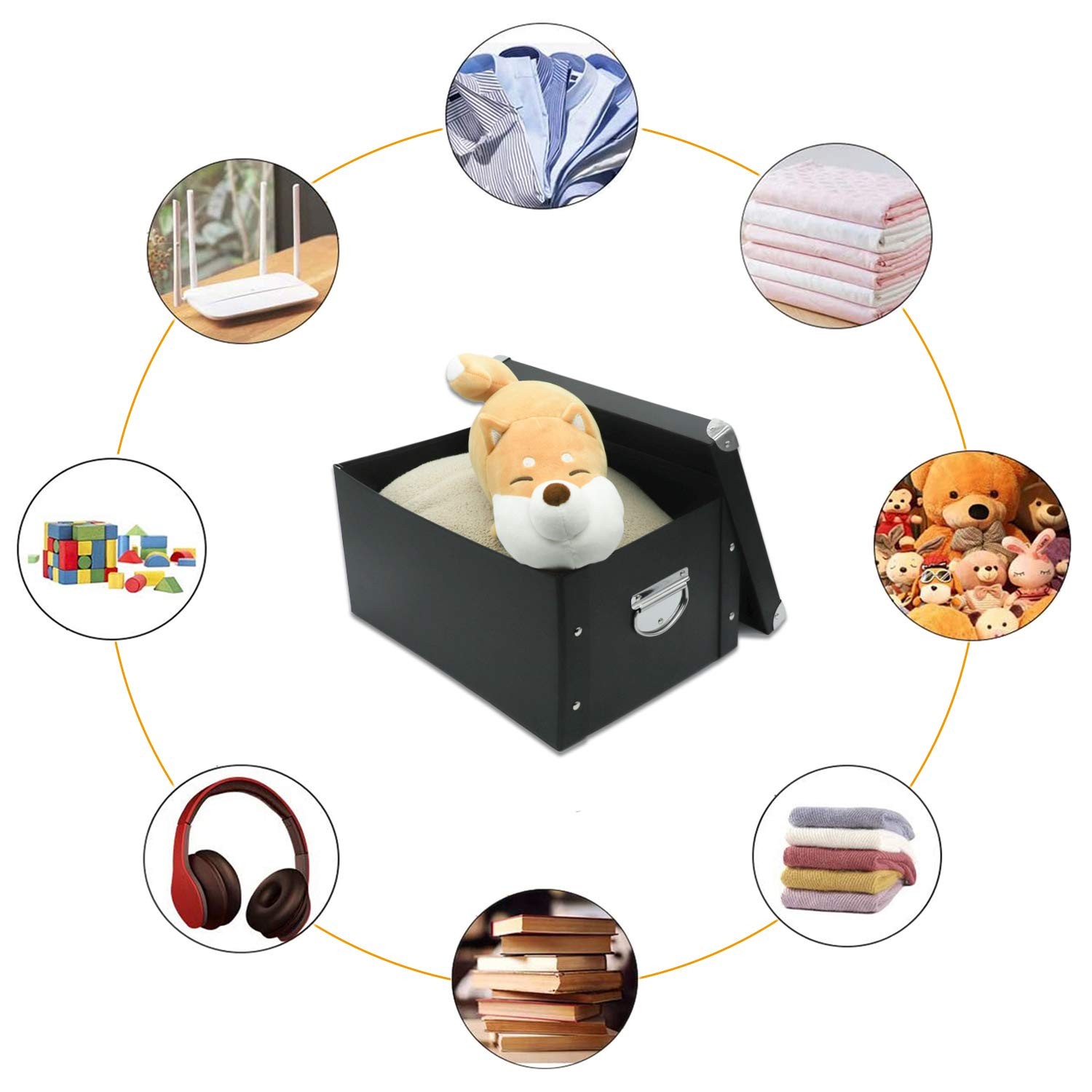 GUOZI Collapsible Storage Box, Decorative Memory Box with Lid & Metal Reinfor