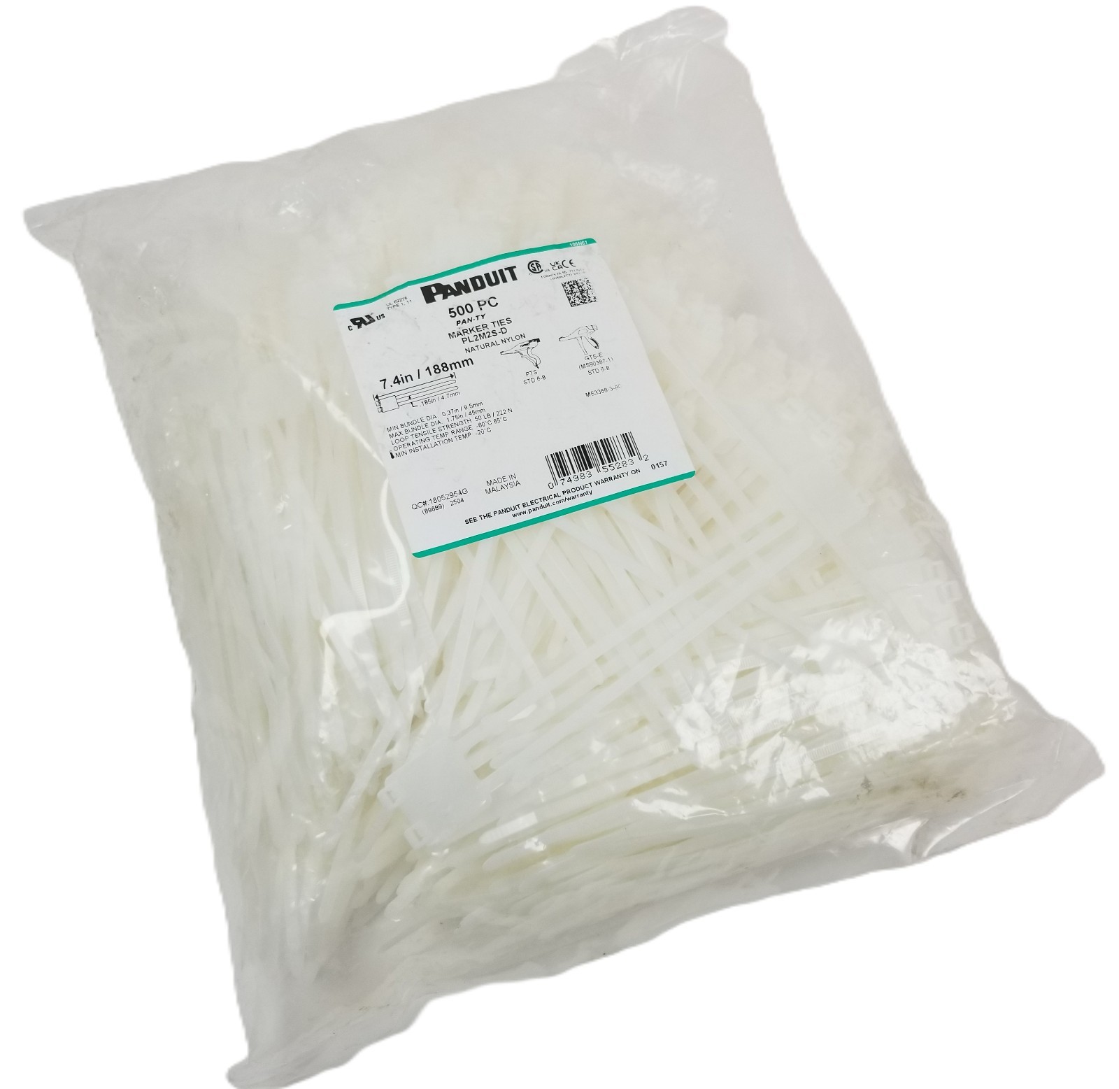 500 Panduit PL2M2S-D Marker Tie 50LB 7.40" Length Natural Color NEW