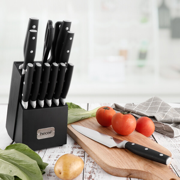 14 PCS Kitchen Knife Block Set High Carbon Stainless Steel Cutlery w/ Sharpener