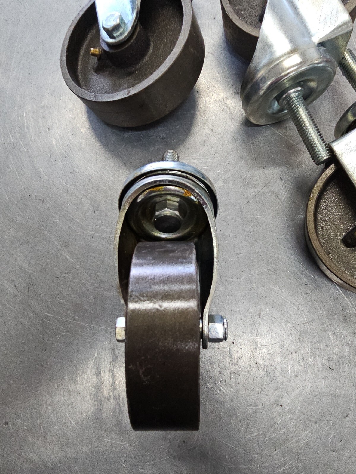 (4pc) 4 Inch Steel Wheel Swivel 1/2"-13 Threaded Stem Caster (new)