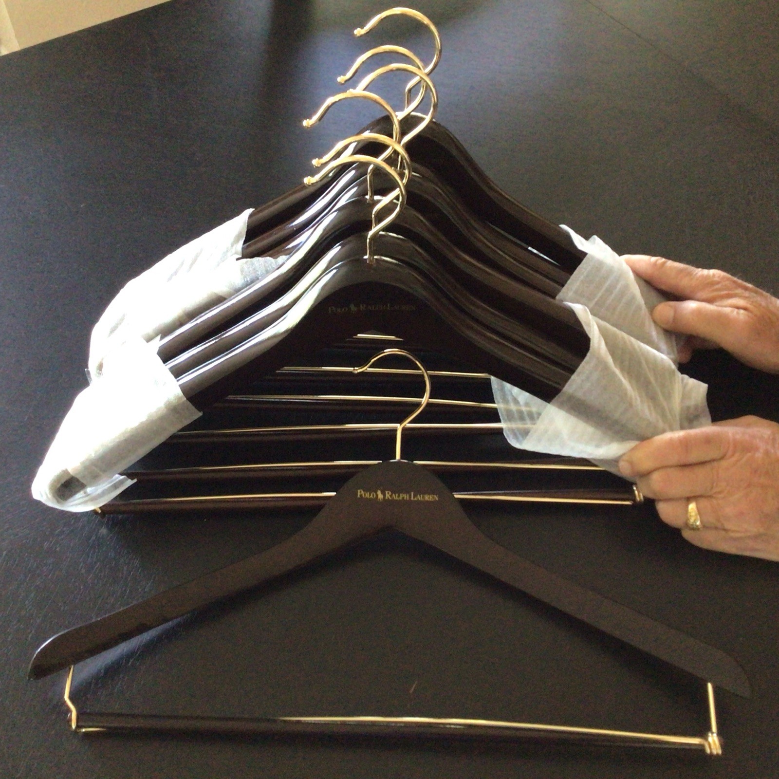 Polo Ralph LaurenWooden Clothes Hangers Wishbone Suit Pants Jacket 17"Lot Of 6.