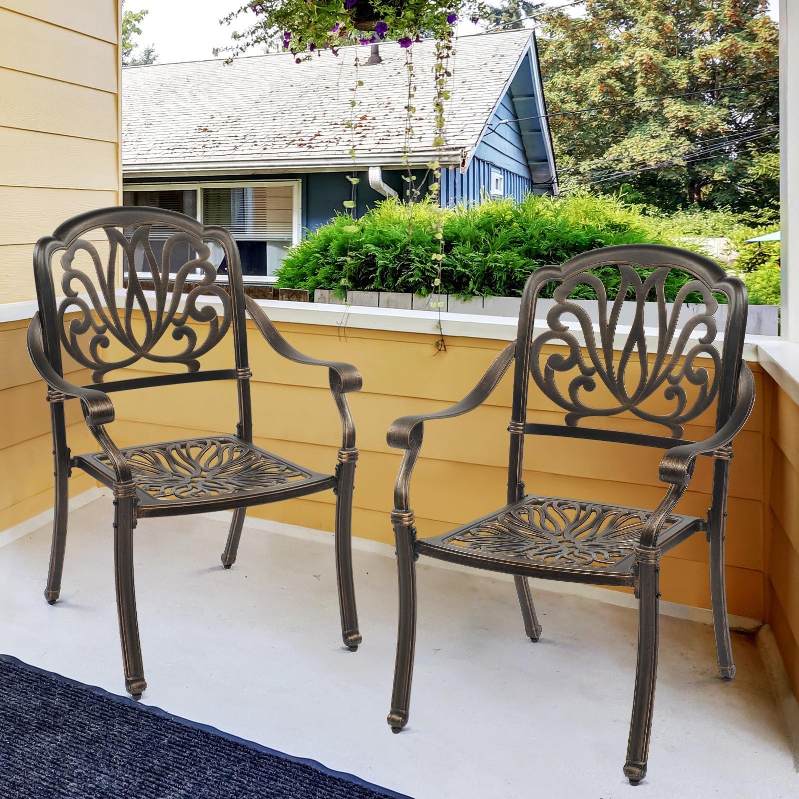 2PCS Cast Aluminum Patio Chair Bistro Dining Chair Outdoor Cast Aluminum Chair
