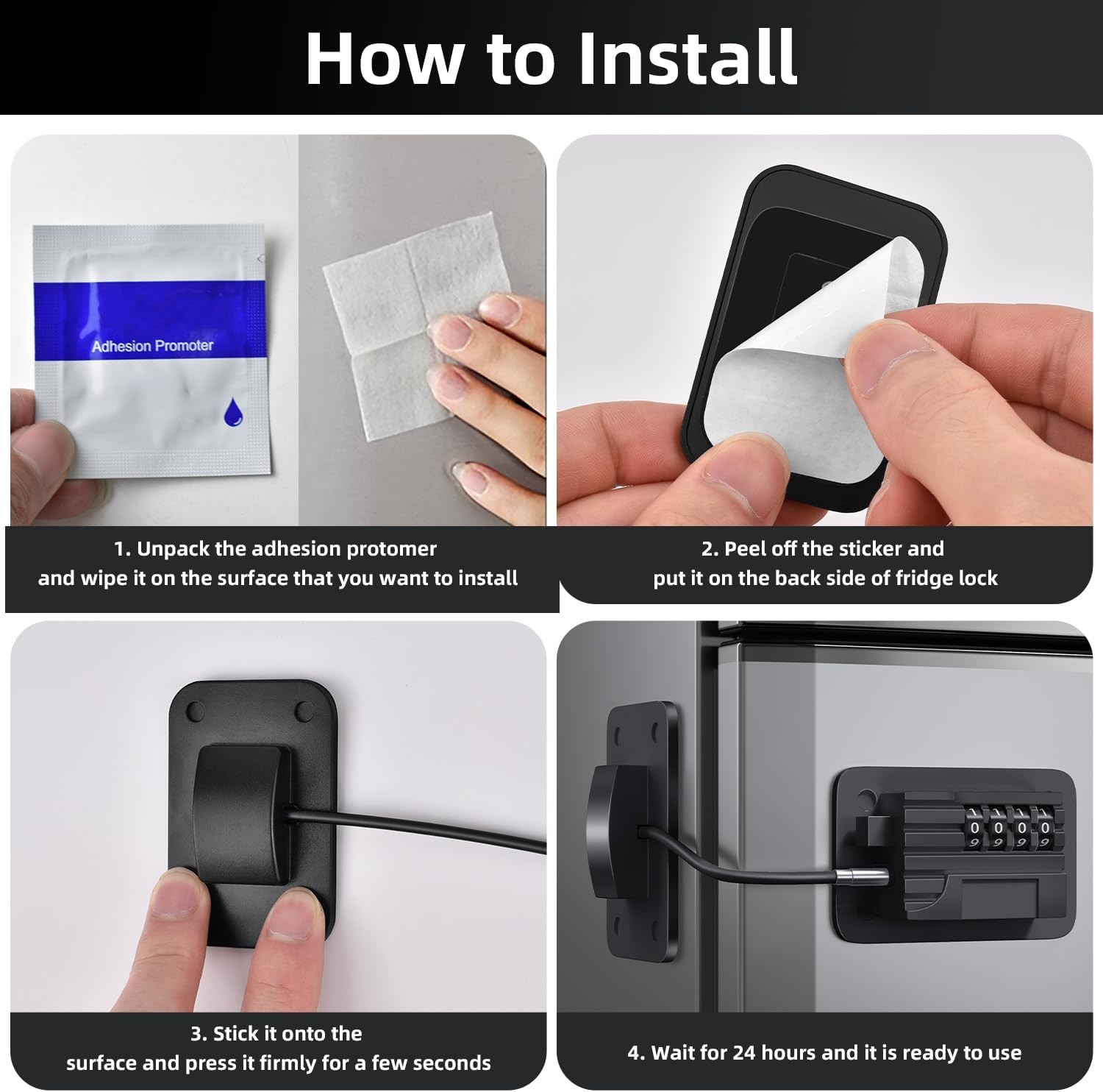 Fridge Lock, Upgraded Refrigerator Lock Combination, Freezer for Black